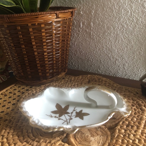 Lefton China Gold Maple Leaf Porcelain Finger Tray #5763 Hand-Painted - Picture 7 of 12